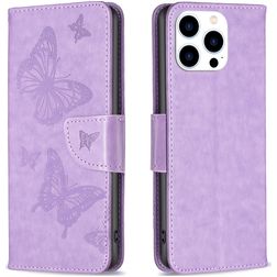 Mobigear Butterfly Housse iPhone 16 Pro Etui Porte-Monnaie - Violet