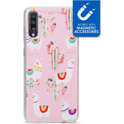 My Style Magneta Coque Samsung Galaxy A70 Coque arrière en TPU Souple - Pink Alpaca