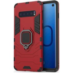 Mobigear Armor Ring Coque Samsung Galaxy S10 Coque arrière Rigide Anti-Chocs avec Anneau-Support - Rouge