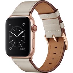 Mobigear Firenze Bracelet Cuir Apple Watch Fermeture boucle ardillon - 49/46/45/44 mm - Beige