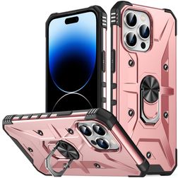 Mobigear Armor Ring Coque iPhone 14 Pro Coque arrière Rigide Anti-Chocs avec Anneau-Support - Rose doré
