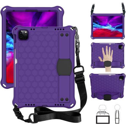 Mobigear HexStrap Coque iPad Air 4 (2020) Coque arrière en Plastique rigide,EVA + Porte-crayon + Bandoulière + Support Amovible - Violet
