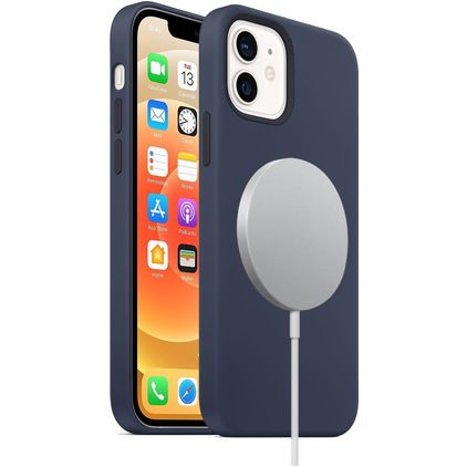 Mobigear Rubber Touch Coque iPhone 12 Mini MagSafe Coque arrière en Silicone - Bleu Marin
