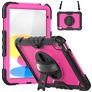 Mobigear SureGrip Xtreme Coque iPad 11 (2025) Coque arrière en Plastique rigide,Silicone + Bandoulière + Support Amovible - Noir / Rose