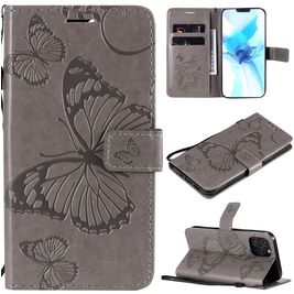 Mobigear Butterfly Housse iPhone 12 Etui Porte-Monnaie - Gris