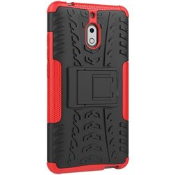 Mobigear Tire Coque Nokia 2.1 Coque arrière Rigide Anti-Chocs avec Support Amovible - Noir / Rouge