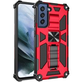 Mobigear Armor Stand Coque Samsung Galaxy S21 FE Coque arrière Rigide Anti-Chocs avec Support Amovible - Rouge