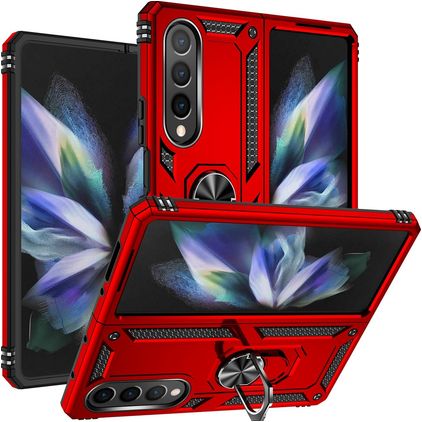 Mobigear Armor Ring Samsung Galaxy Z Fold 4 Plastique rigide Coque arrière Antichoc avec bague de maintien - Rouge