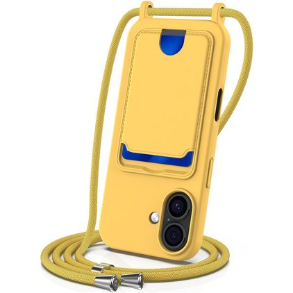 Mobigear Lanyard Card iPhone 17 Coque avec cordon en Silicone et Porte-Cartes - Jaune