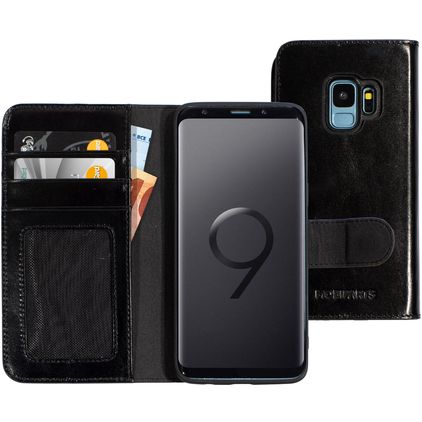 Mobiparts Excellent Wallet 2.0 Samsung Galaxy S9 Cuir véritable Étui Portefeuille - Jade Black