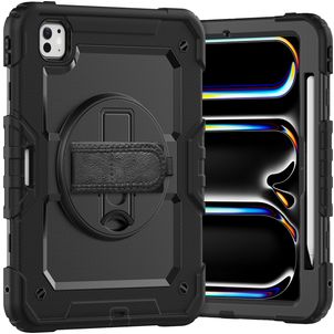 Xccess Survivor All-round Coque iPad Pro 11 Pouces (2024) Coque arrière en Plastique rigide,Silicone + Bandoulière + Support Amovible - Noir
