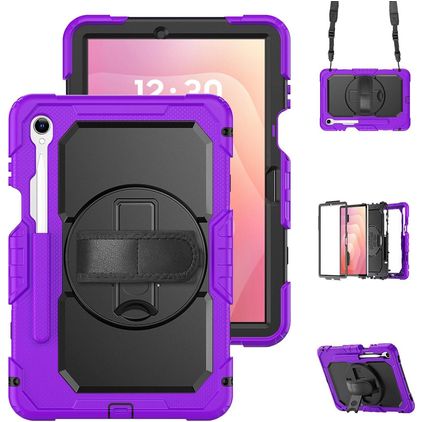 Mobigear SureGrip XGuard Coque Samsung Galaxy Tab S11 Coque arrière en Plastique rigide,Silicone + Porte-crayon + Bandoulière + Support Amovible - Violet