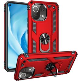 Mobigear Armor Ring Coque Xiaomi Mi 11 Lite Coque arrière Rigide Anti-Chocs avec Anneau-Support - Rouge