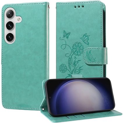 Mobigear Flowers Housse Samsung Galaxy S25 Plus Etui Porte-Monnaie - Vert