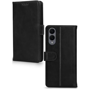 Mobilize Wallet Housse Samsung Galaxy S25 Edge Etui en Cuir Véritable Porte-Monnaie - Noir