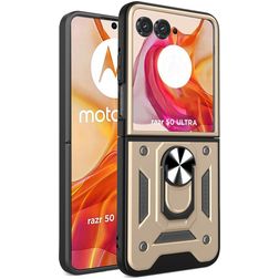 Mobigear Armor Ring Motorola Razr 50 Ultra Plastique rigide Coque arrière Antichoc avec bague de maintien - Or