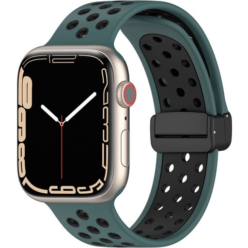 Mobigear Sport Plus Mag Bracelet Silicone Apple Watch Fermeture magnétique - 42/41/40/38 mm - Noir / Vert