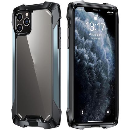 Mobigear Metal Tough Coque iPhone 12 Pro Max Coque arrière Rigide Anti-Chocs - Transparent / Bleu Marin