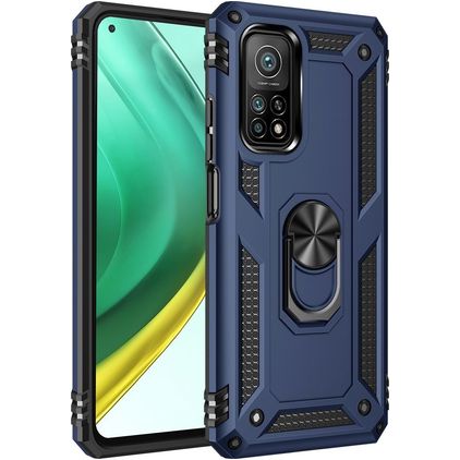 Mobigear Armor Ring Coque Xiaomi Mi 10T Coque arrière Rigide Anti-Chocs avec Anneau-Support - Bleu