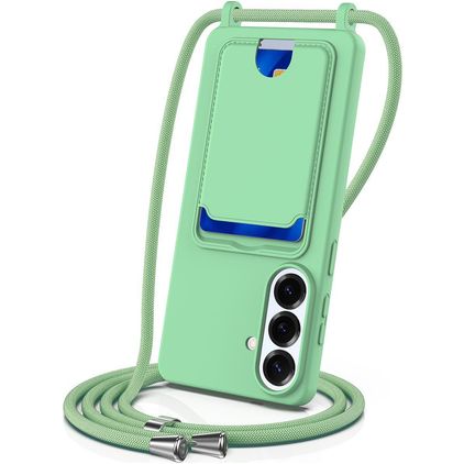 Mobigear Lanyard Card Samsung Galaxy S26 Plus Silicone Coque avec cordon et porte-cartes - Vert