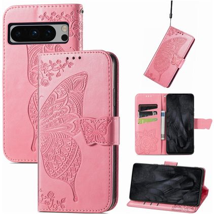 Mobigear Butterfly Housse Google Pixel 8 Pro Etui Porte-Monnaie - Rose