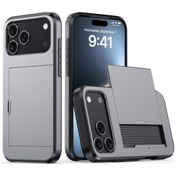 Mobigear Card Coque iPhone 18 Pro Coque arrière Rigide Anti-Chocs avec Porte-Cartes - Gris