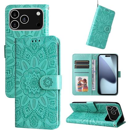 Mobigear Sunflower Housse iPhone 17 Pro Etui Porte-Monnaie - Vert