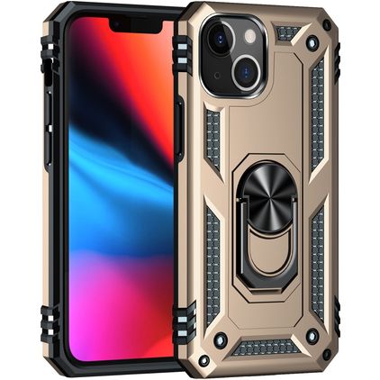 Mobigear Armor Ring Coque iPhone 13 Coque arrière Rigide Anti-Chocs avec Anneau-Support - Or