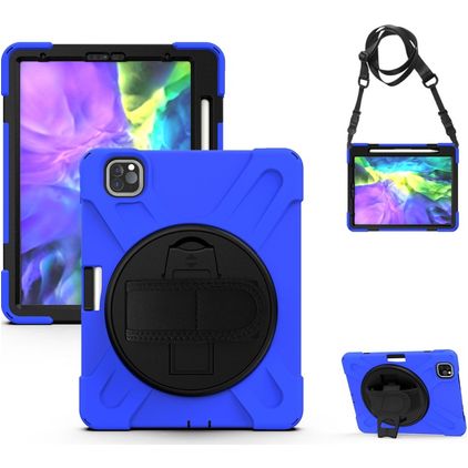 Mobigear SureGrip XGuard Coque iPad Pro 11 Pouces (2022) Coque arrière en Plastique rigide,Silicone + Porte-crayon + Bandoulière + Support Amovible - Bleu