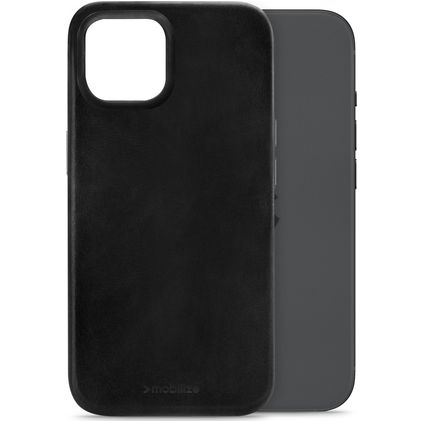 Mobilize Premium iPhone 15 MagSafe Cuir véritable Coque arrière - Noir