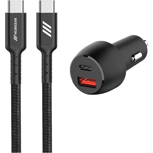 Mobigear Essentials - Double USB / USB-C Chargeur voiture USB-C 1 mètre Power Delivery 48W - Noir