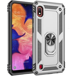 Mobigear Armor Ring Samsung Galaxy A10 Plastique rigide Coque arrière Antichoc avec bague de maintien - Argent