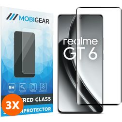 Mobigear Premium Realme GT 6 Verre trempé Protection d'écran - Compatible Coque - Noir (Lot de 3)