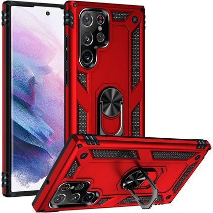 Mobigear Armor Ring Coque Samsung Galaxy S23 Ultra Coque arrière Rigide Anti-Chocs avec Anneau-Support - Rouge