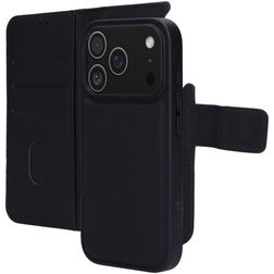 Mobiparts iPhone 17 Pro Coque Cuir véritable Étui 2en1 avec coque amovible Portefeuille - Noir