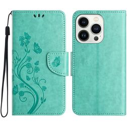 Mobigear Flowers Housse iPhone 16 Pro Max Etui Porte-Monnaie - Vert
