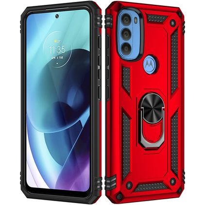 Mobigear Armor Ring Coque Motorola Moto G71 5G Coque arrière Rigide Anti-Chocs avec Anneau-Support - Rouge