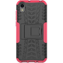 Mobigear Tire Coque HONOR 8S Coque arrière Rigide Anti-Chocs avec Support Amovible - Noir / Rose