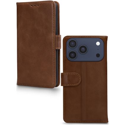 Mobilize Wallet Housse iPhone 17 Pro Etui en Cuir Véritable Porte-Monnaie - Marron