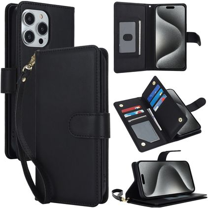 Mobigear Wallet Housse iPhone 15 Pro Etui Porte-Monnaie - Noir