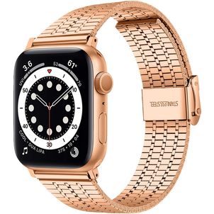 Mobigear Kopenhagen Bracelet Acier Apple Watch Fermeture à pince - 49/46/45/44 mm - Rose doré