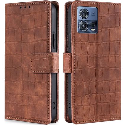 Mobigear Croco Motorola Edge 30 Fusion Étui Portefeuille - Marron