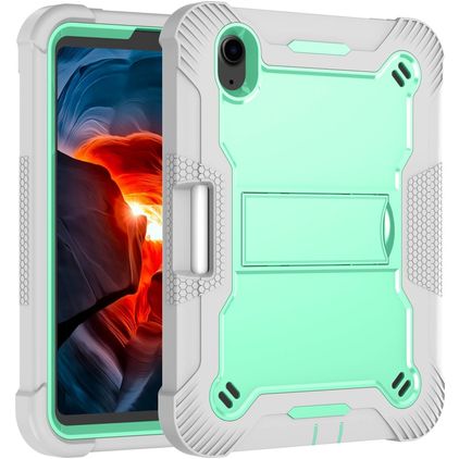 Mobigear ShieldStand Coque iPad Mini 6 (2021) Coque arrière en Plastique rigide,Silicone + Porte-crayon + Support Amovible - Gris / Turquoise