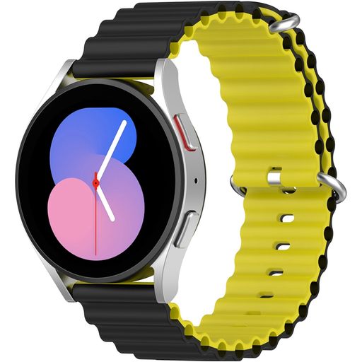 Mobigear Ocean Bracelet Silicone Smartwatch Fermeture boucle ardillon - Connexion universelle de 20 mm - Noir / Jaune