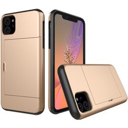 Mobigear Card iPhone 11 Plastique rigide Coque arrière Antichoc avec porte-cartes - Or
