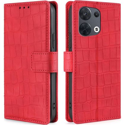 Mobigear Croco Housse OPPO Reno 8 5G Etui Porte-Monnaie - Rouge