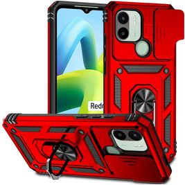 Mobigear Armor Ring Cam Slide Coque Xiaomi Redmi A1 4G Coque arrière Rigide Anti-Chocs avec Anneau-Support et Protecteur Lentilles - Rouge