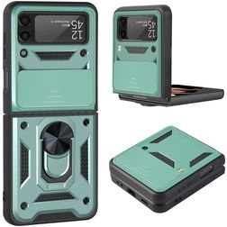 Mobigear Armor Ring Coque Samsung Galaxy Z Flip 3 Coque arrière Rigide Anti-Chocs avec Anneau-Support - Vert