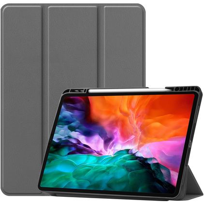 Mobigear Tri-Fold Gel Coque iPad Pro 12.9 Pouces (2021) Etui en TPU,Similicuir + Porte-crayon - Gris