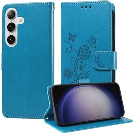 Mobigear Flowers Housse Samsung Galaxy S25 Plus Etui Porte-Monnaie - Bleu